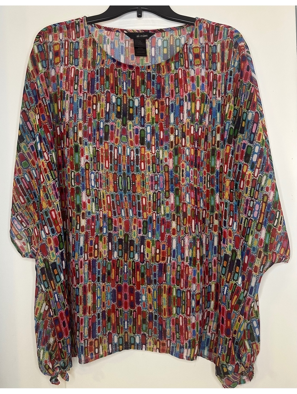 Ali Miles Women's Colorful Patterned Sheer Blouse Size Large